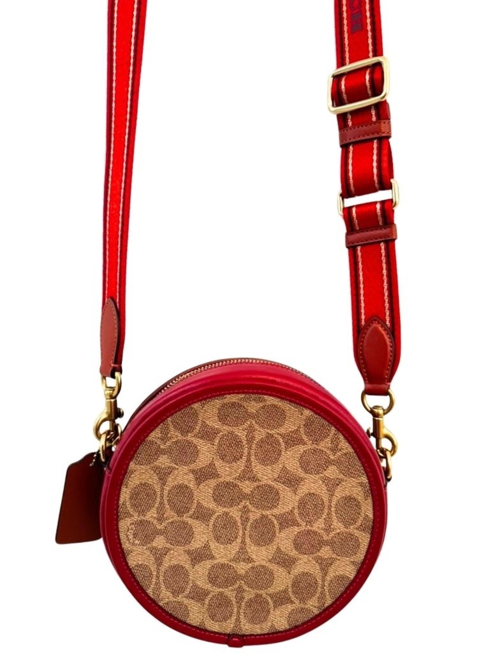 Coach Lunar New Year Kia Circle Bag Signature Canvas Red Lavender Zip
